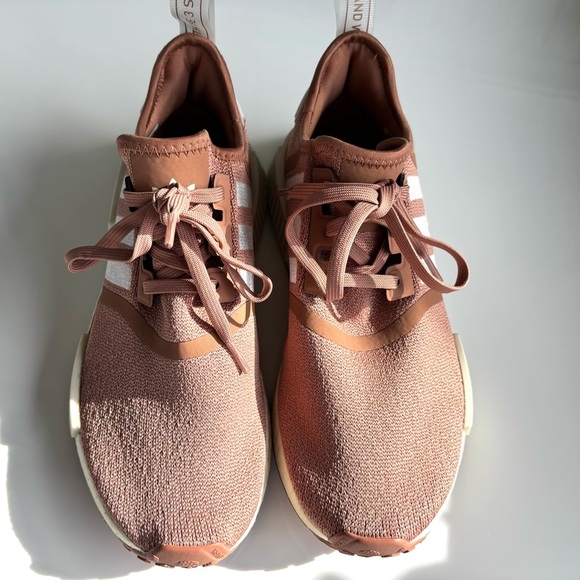 Adidas NMD_R1 shoes, specifically identified in the "Raw Pink" or "Salmon - Picture 13 of 16